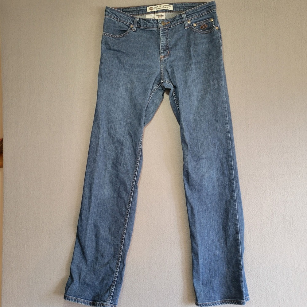 Harley-Davidson Womens Blue Bootcut Denim Jeans Size 10 Tall Logo
